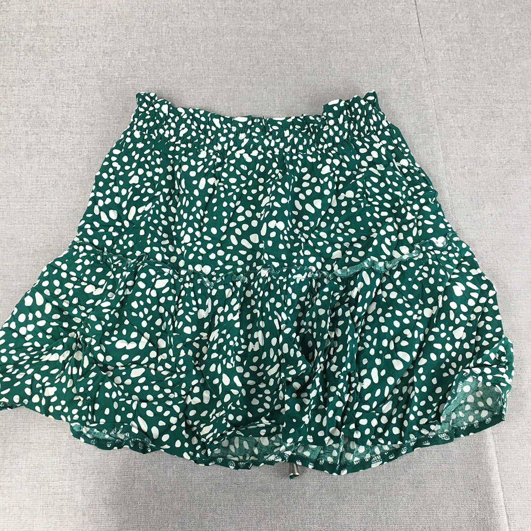 Grace & Co Womens Mini Skirt Size 10 Green White Dot Elastic Waist