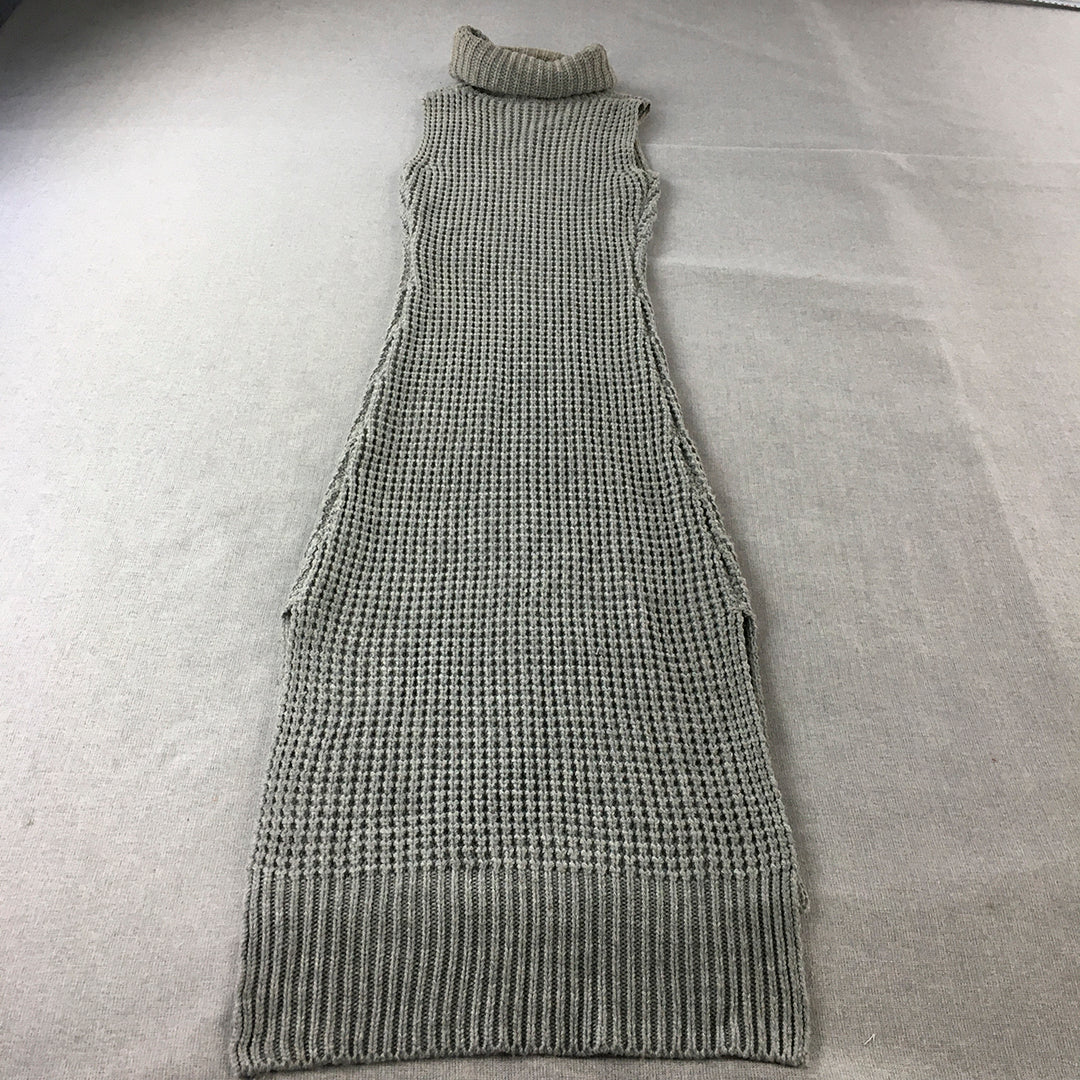 Into Womens Sweater Dress Size S/M Grey Knit Full Length Turtleneck