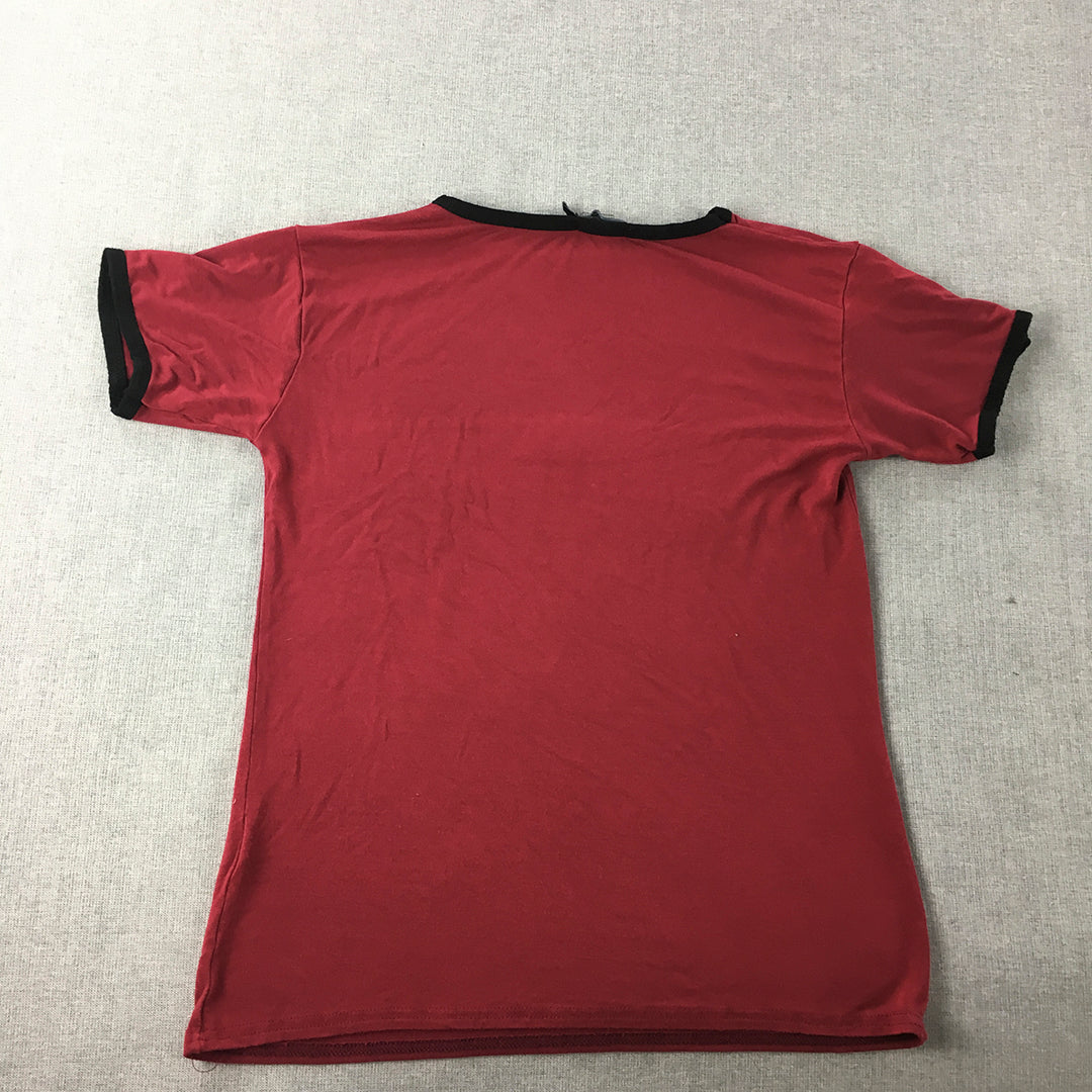 Boohoo Womens T-Shirt Size 6 Red Short Sleeve Crew Neck Stretch Fabric Top