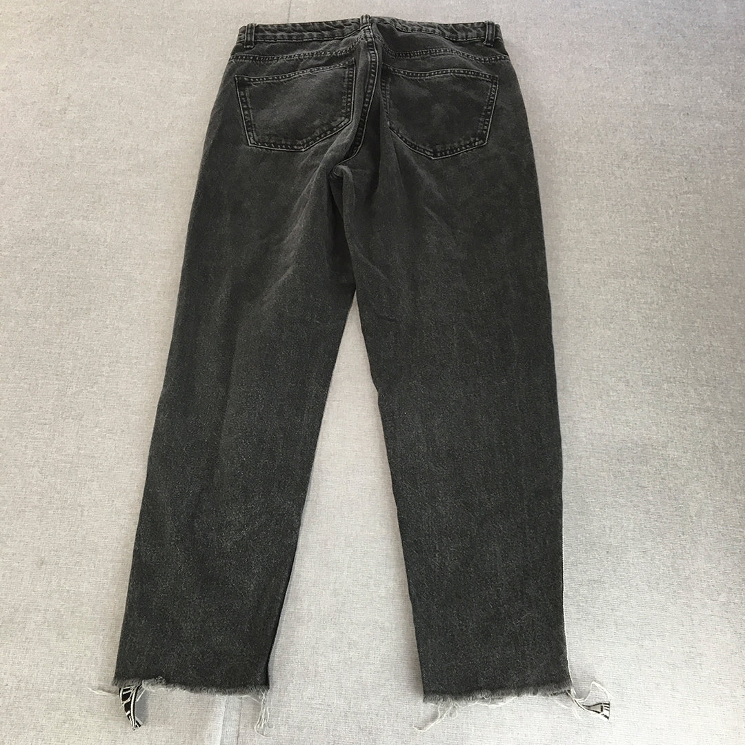 Bershka Womens Jeans Size 6 (W30) Black Slim Straight Raw Hem Denim