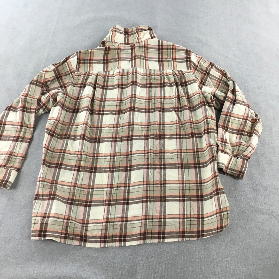 Uniqlo Womens Flannel Shirt Size XL Brown Pink Checkered Button-Up