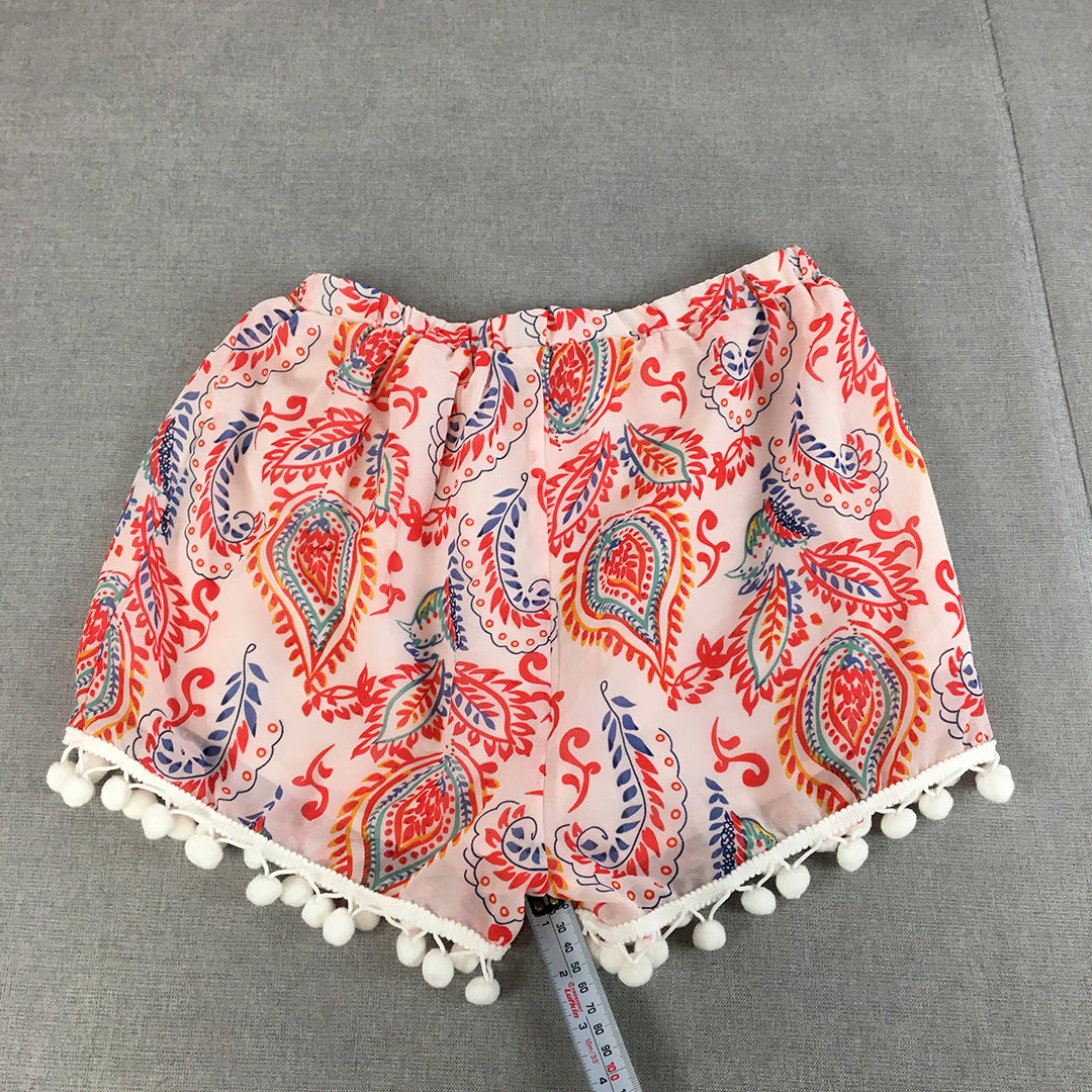 Valleygirl Womens Shorts Size 10 Pink Elastic Waist Paisley