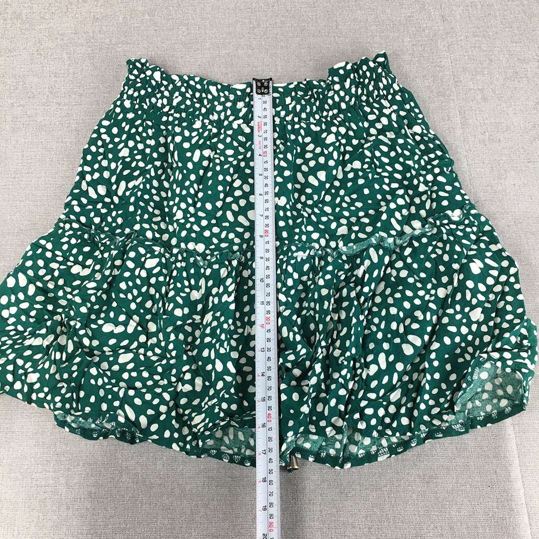 Grace & Co Womens Mini Skirt Size 10 Green White Dot Elastic Waist