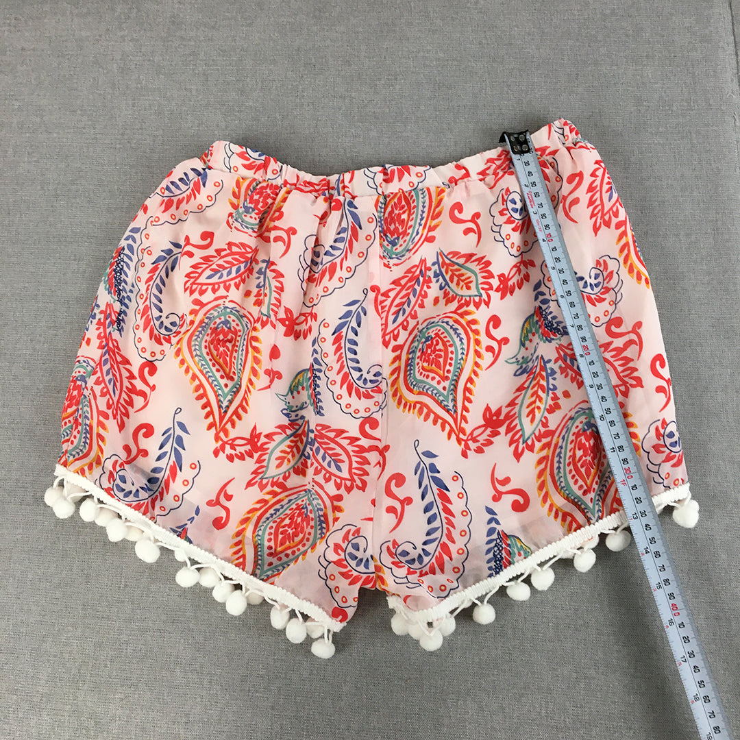 Valleygirl Womens Shorts Size 10 Pink Elastic Waist Paisley