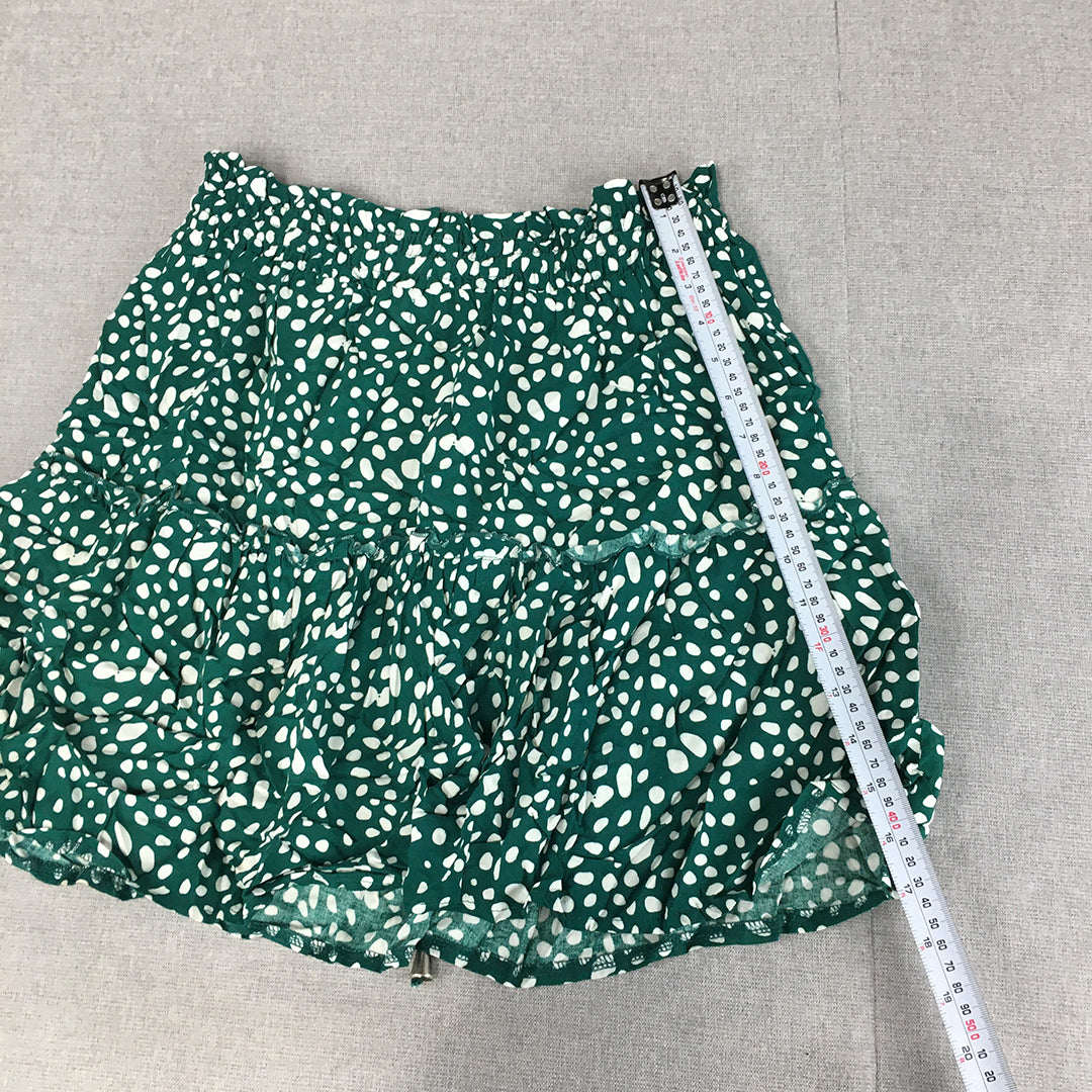 Grace & Co Womens Mini Skirt Size 10 Green White Dot Elastic Waist