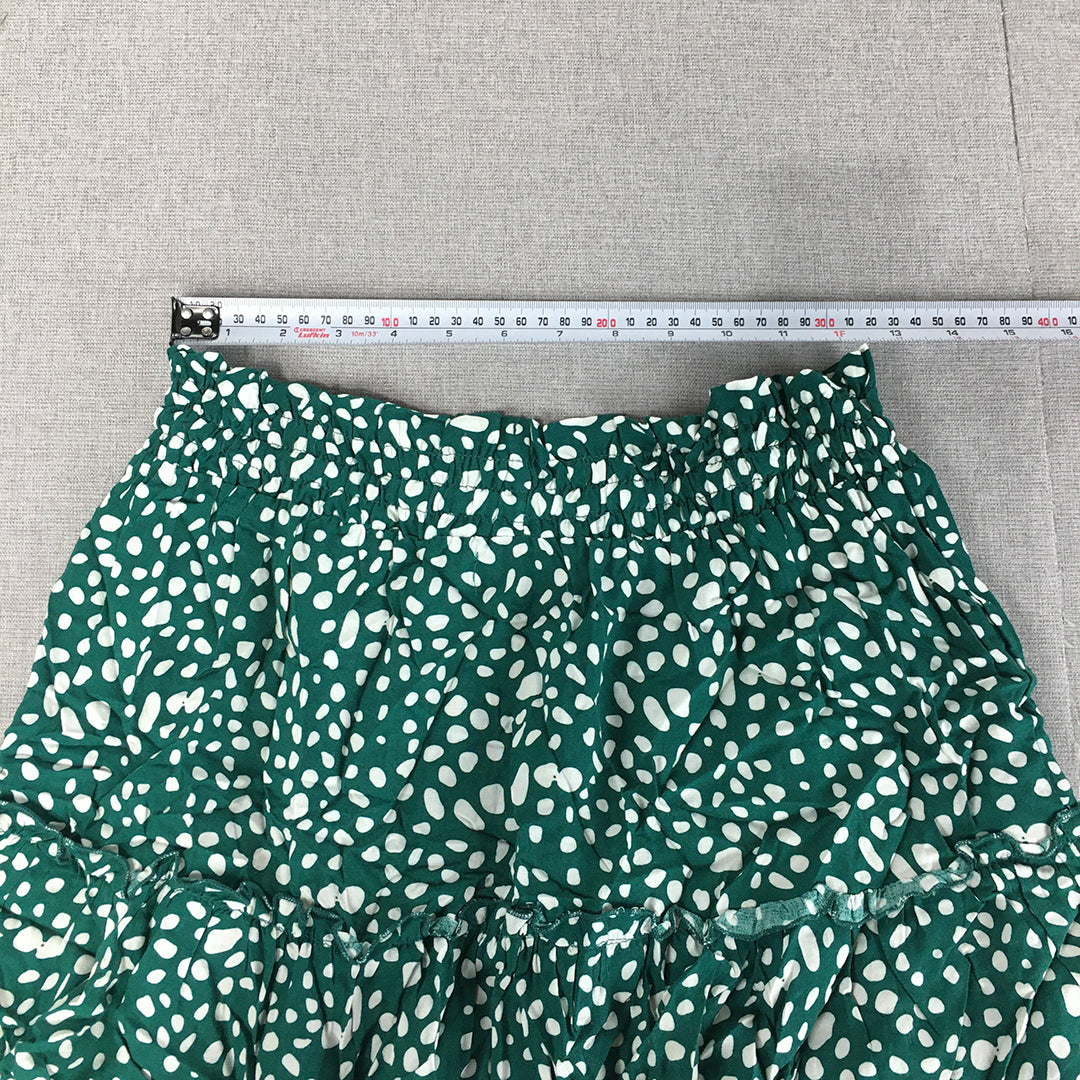 Grace & Co Womens Mini Skirt Size 10 Green White Dot Elastic Waist