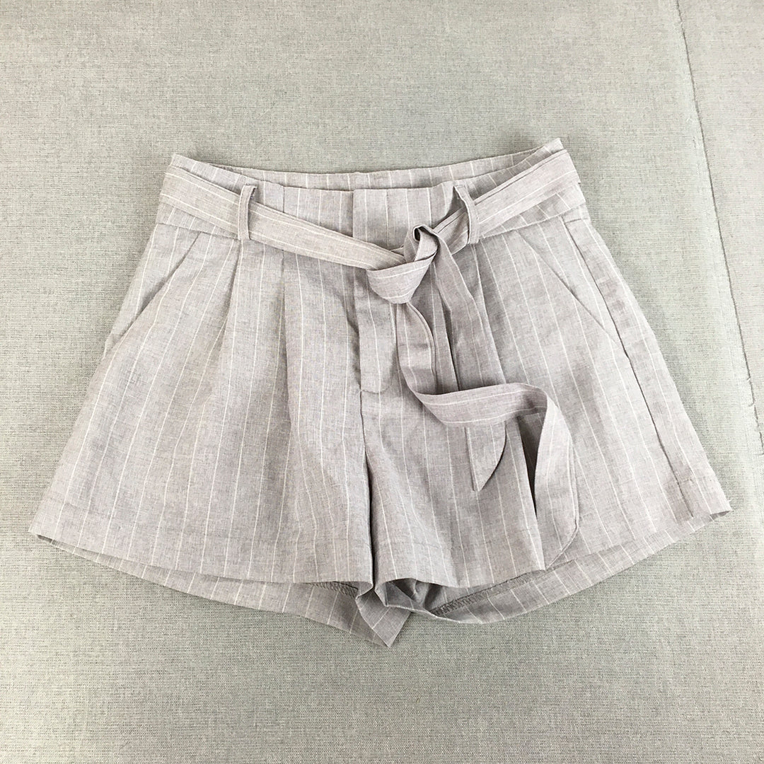 Valleygirl Womens Shorts Size 8 Grey Striped Belted