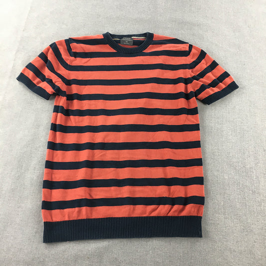 Code Womens Knit Top Size M Orange Navy Striped Short Sleeve Shirt