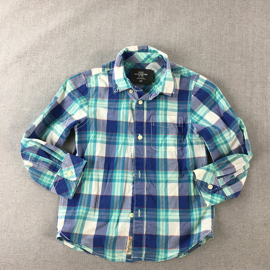 H&M Kids Boys Shirt Size 4 - 5 Years Blue Checkered Long Sleeve Button-Up