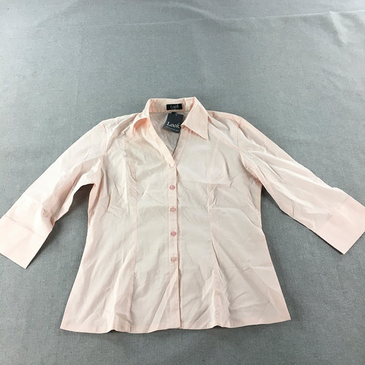 Look Womens Shirt Size XL Pink Button-Up Long Sleeve Collared Top