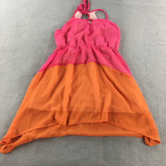 Fahrenheit Womens Mini Dress Size 12 Pink Orange Fit & Flare Sleeveless