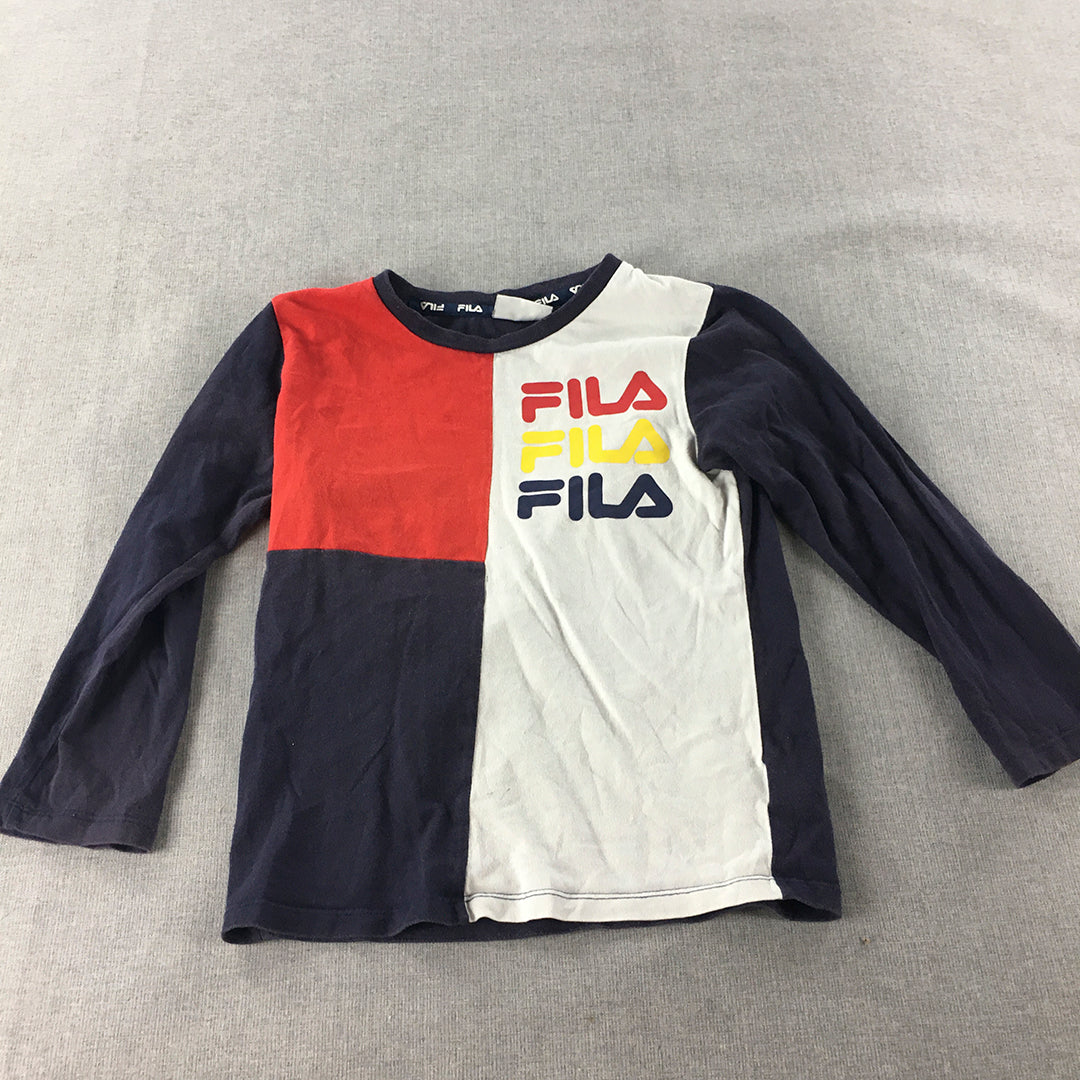 FILA Kids Boys Shirt Size 8 Blue White Long Sleeve Logo Top