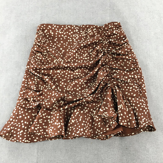 Calli Womens Mini Skirt Size 10 Brown Ruched Frilled Dot