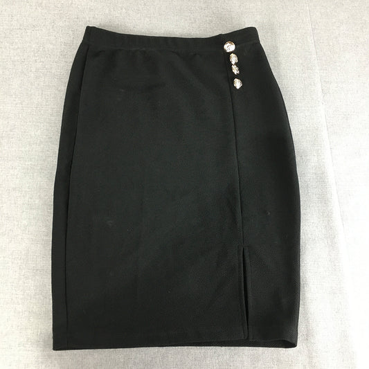 NEW Emery Rose Womens Pencil Skirt Size M Black Silver Button Midi Straight