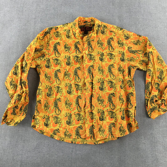 Aarong Kids Boys Shirt Size 4 - 5 Years Yellow Orange Tiger Button-Up