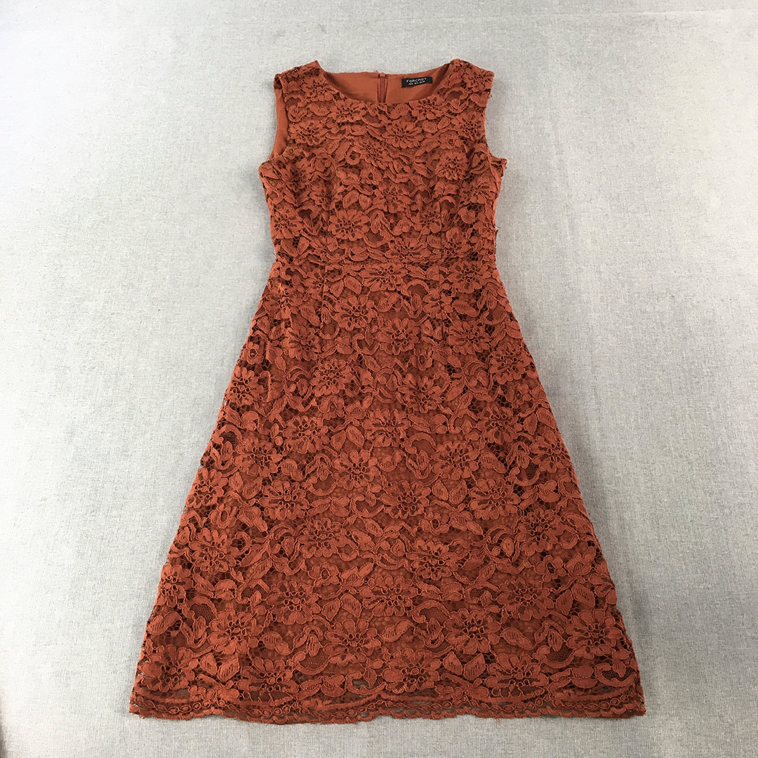 Forcast Womens Dress Size 6 Brown Floral Lace Sleeveless Midi Fit Flare