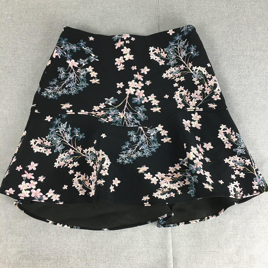 Witchery Womens Mini Skirt Size 6 Black Floral Blossom A-Line