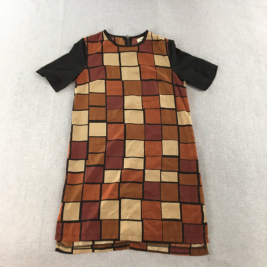 8 Birdies Womens Mini Dress Size S Brown Geometric Short Sleeve A-Line