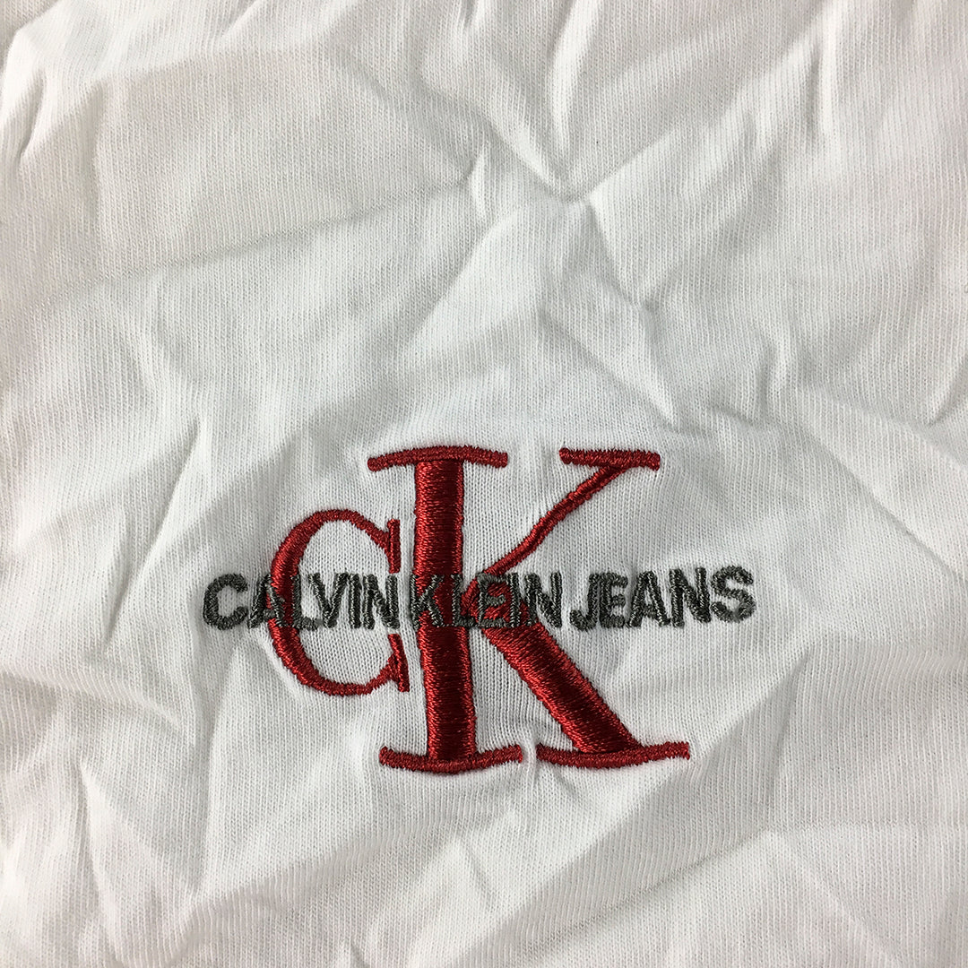 Calvin Klein Jeans Womens T-Shirt SIze S White Embroidered Logo Cropped Top