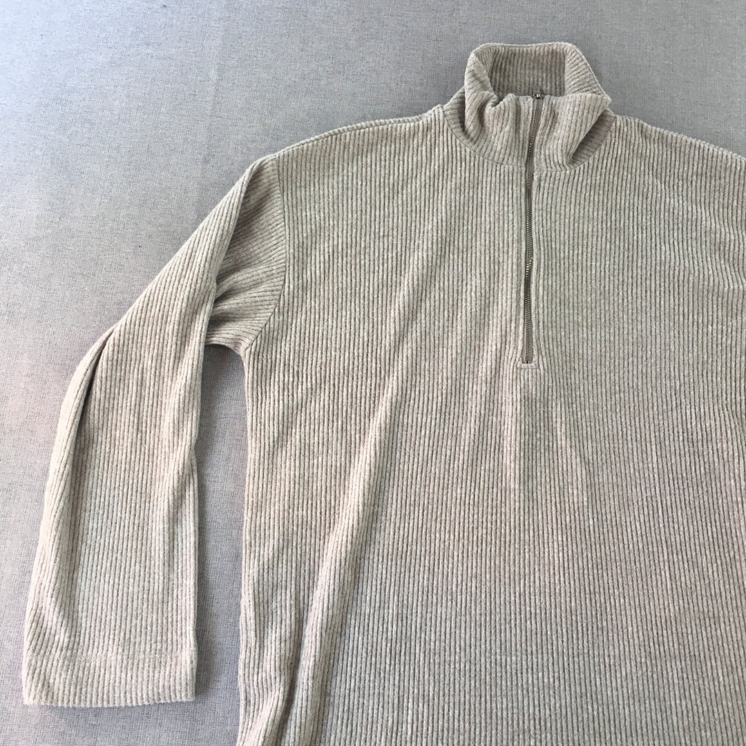 H&M Womens Knit Sweater Size XL Grey 1/4 Zip Mock Neck Jumper