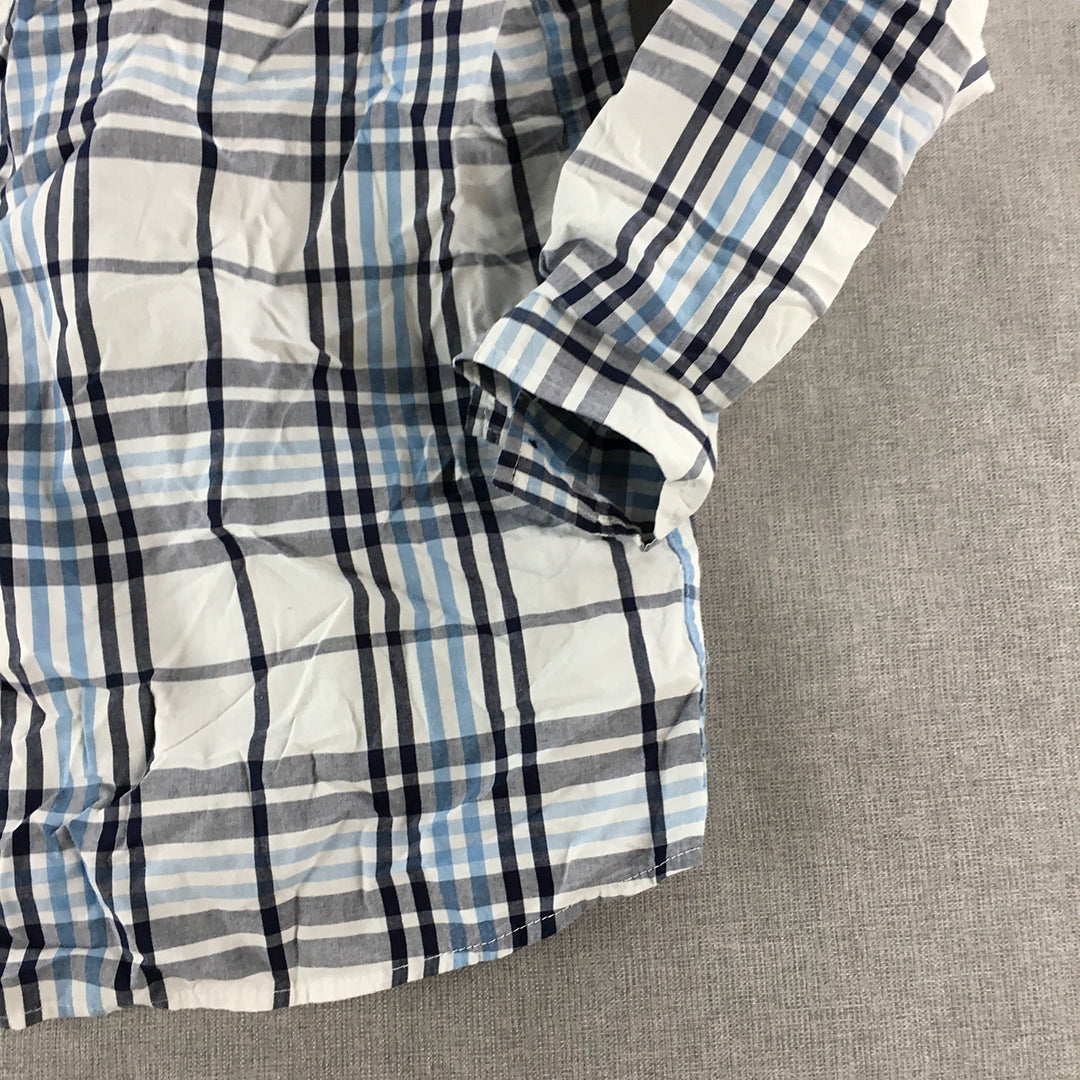 Rivers Kids Boys Shirt Size 12 Blue White Checkered Button-Up Long Sleeve