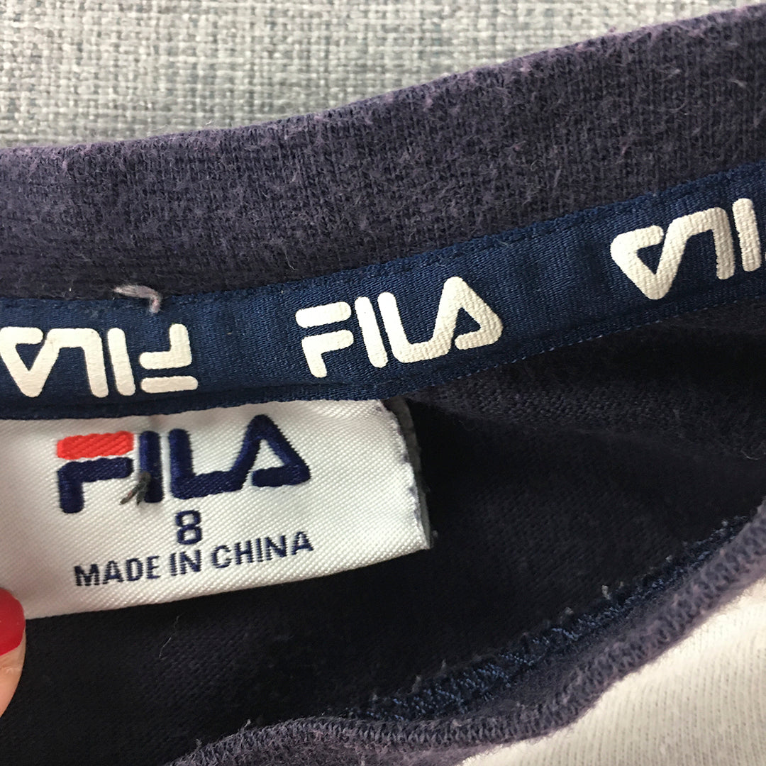 FILA Kids Boys Shirt Size 8 Blue White Long Sleeve Logo Top