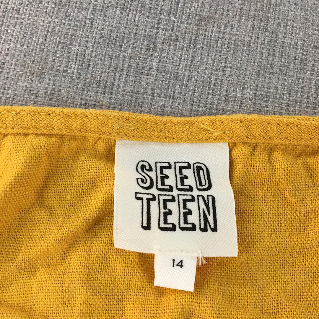 Seed Teen Kids Girls Linen Top Size 14 Yellow Short Sleeve Square Neckline