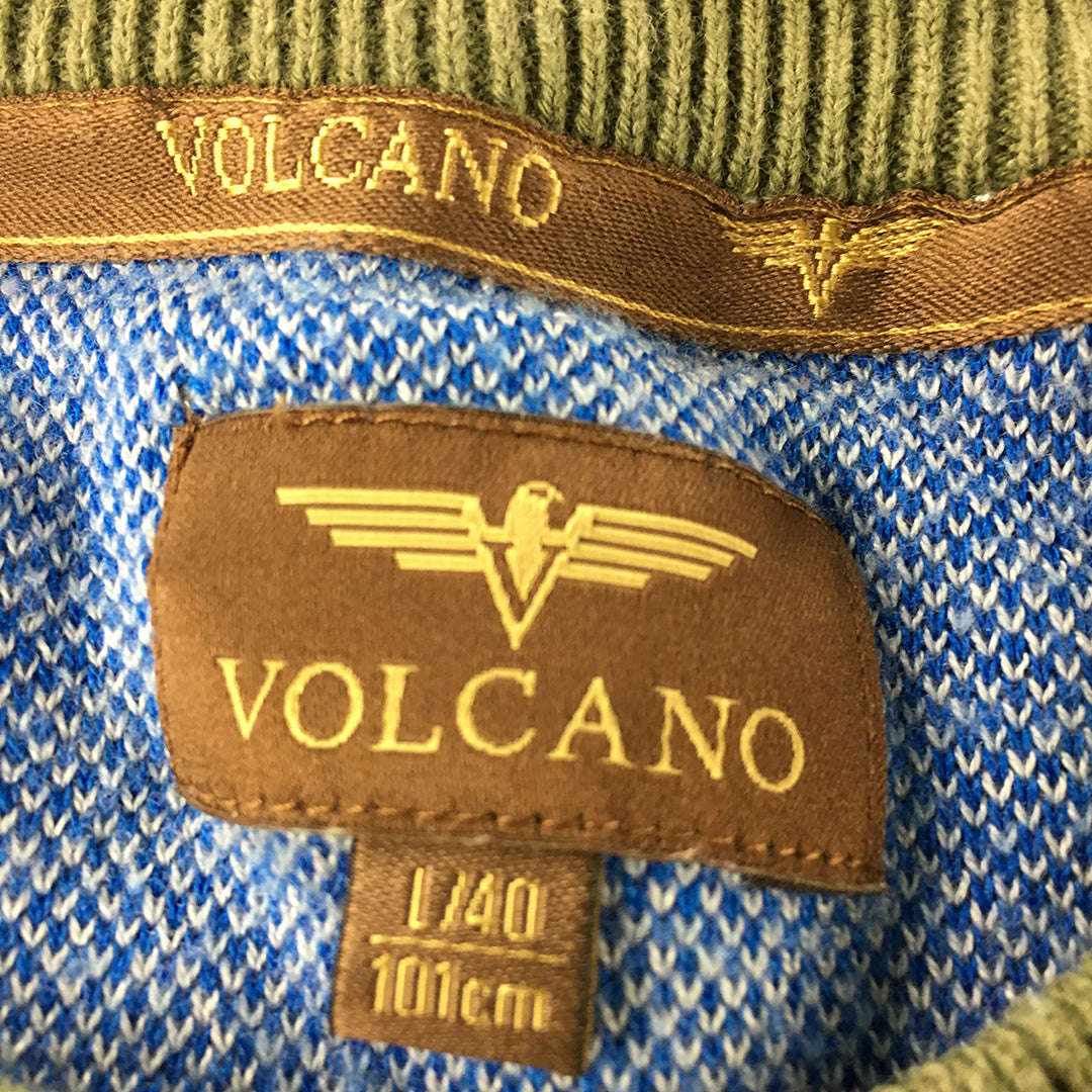 Volcano Mens Knit Sweater Size L Green Palm Crew Neck Pullover Jumper