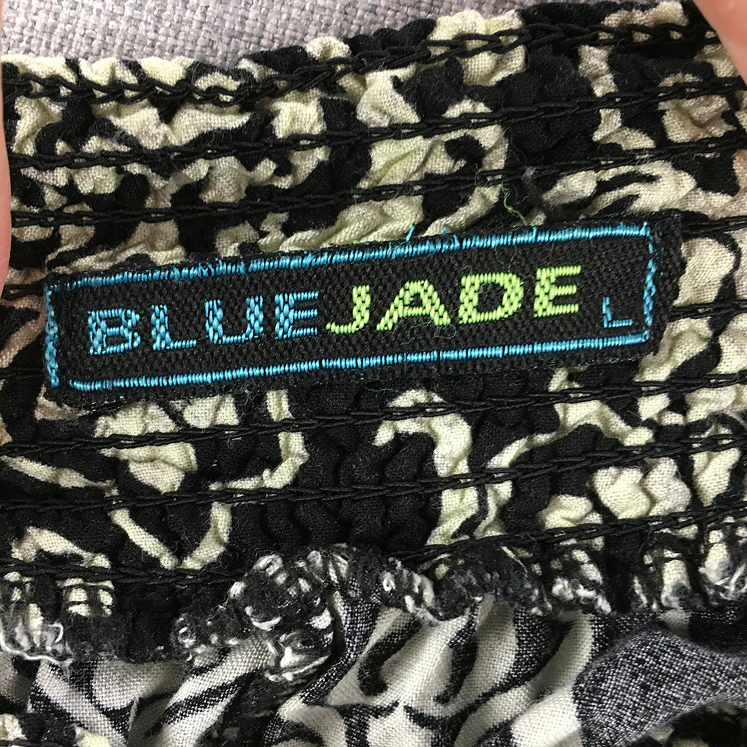 Blue Jade Womens Pants Size L Black White Floral Baroque Elastic Waist