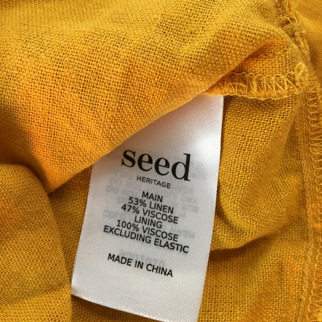 Seed Teen Kids Girls Linen Top Size 14 Yellow Short Sleeve Square Neckline