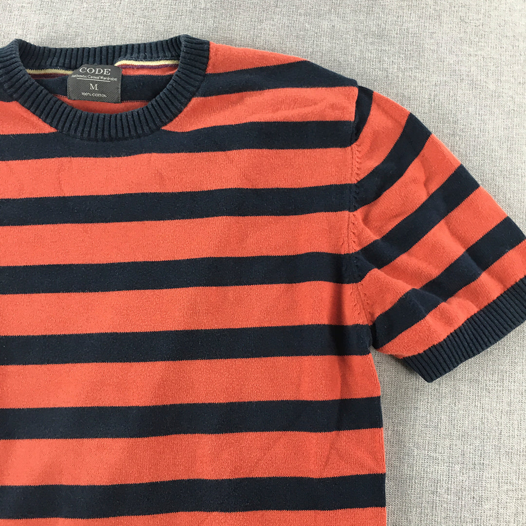 Code Womens Knit Top Size M Orange Navy Striped Short Sleeve Shirt