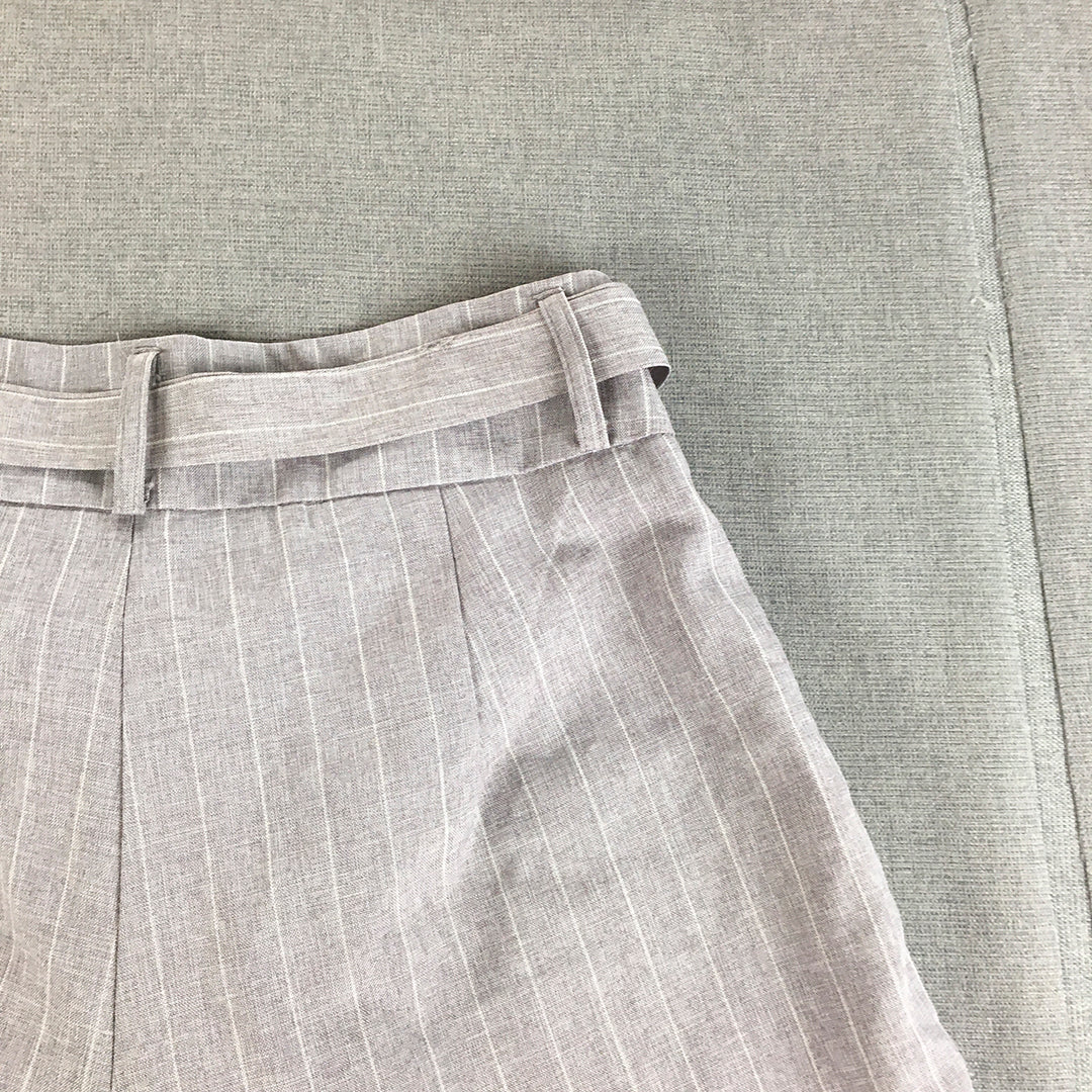 Valleygirl Womens Shorts Size 8 Grey Striped Belted