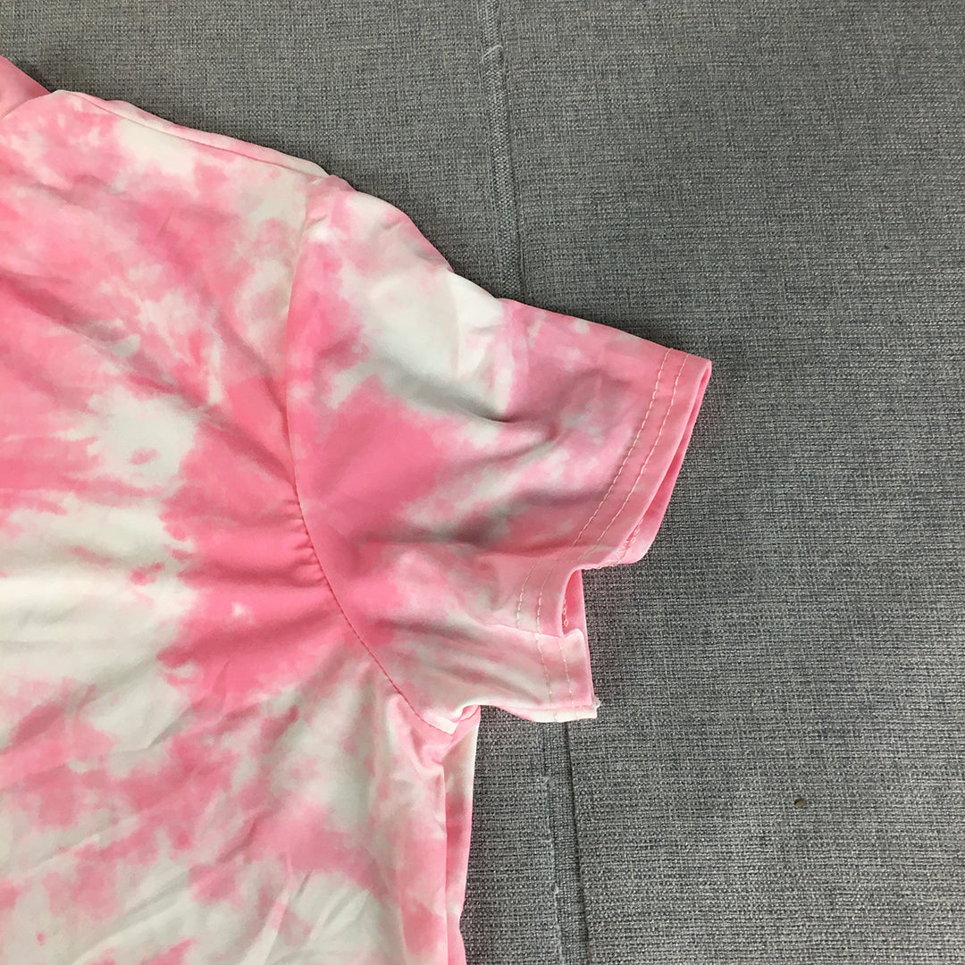 Boohoo Womens Top Size 16 Pink White Tie Dye Short Sleeve Stretch Fabric Shirt