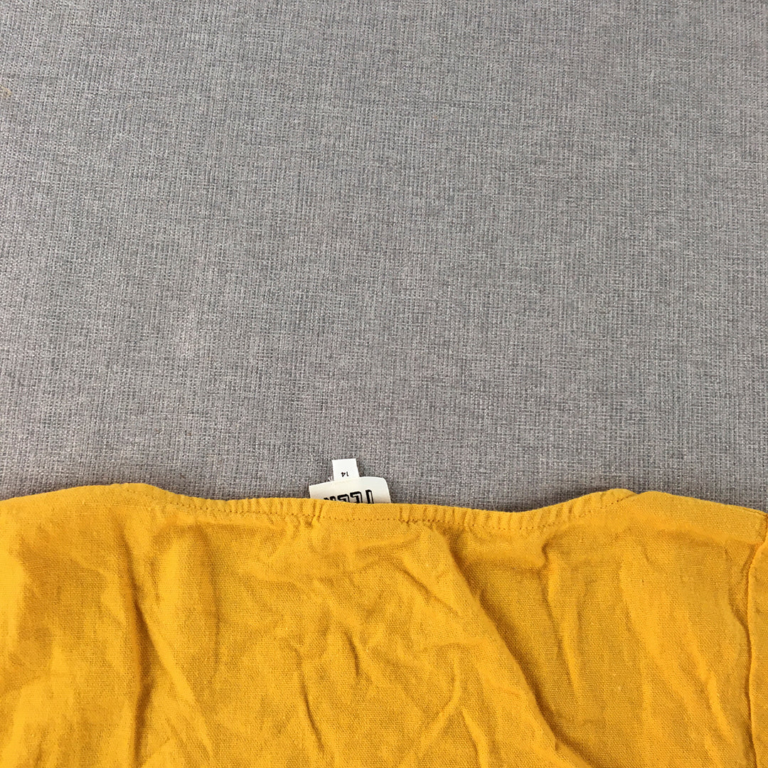 Seed Teen Kids Girls Linen Top Size 14 Yellow Short Sleeve Square Neckline