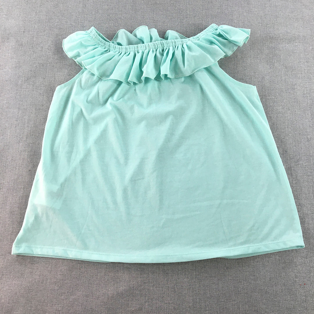 H&M Kids Girls Top Size 11 - 12 Years Blue Frilled Sleeveless Shirt