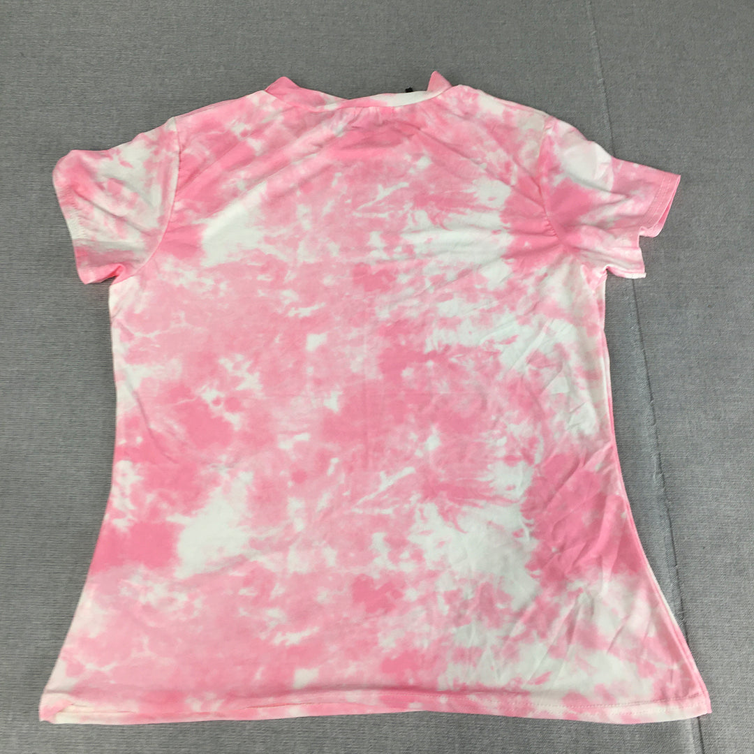 Boohoo Womens Top Size 16 Pink White Tie Dye Short Sleeve Stretch Fabric Shirt