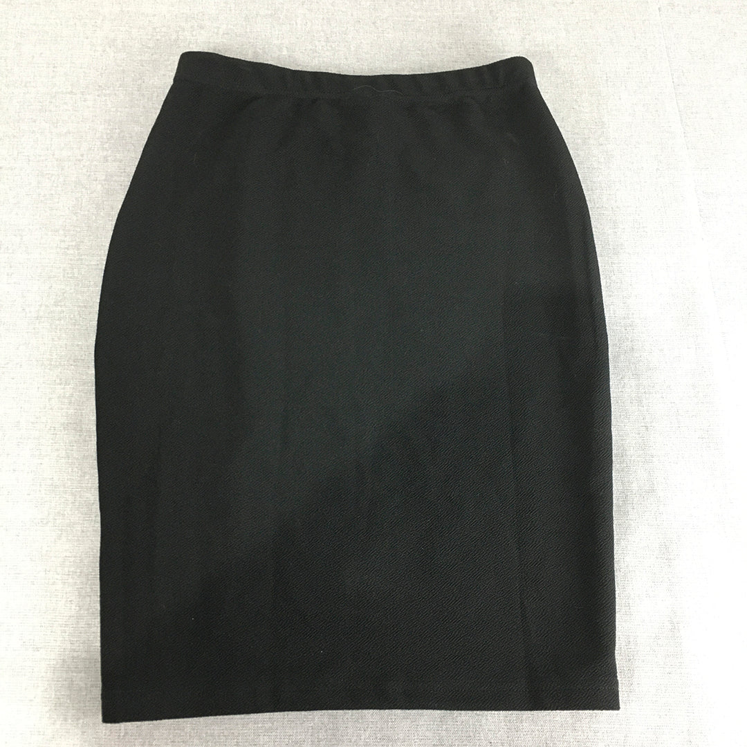 NEW Emery Rose Womens Pencil Skirt Size M Black Silver Button Midi Straight