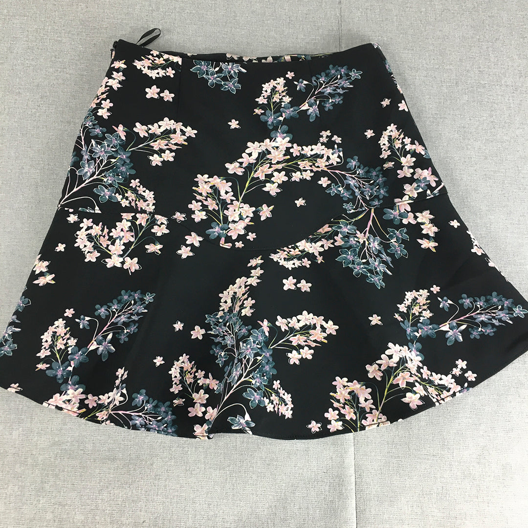 Witchery Womens Mini Skirt Size 6 Black Floral Blossom A-Line