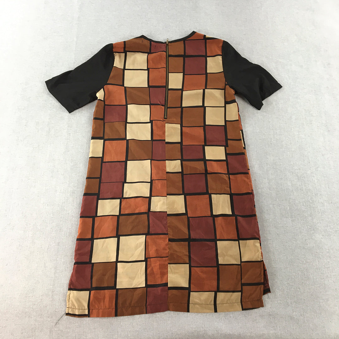 8 Birdies Womens Mini Dress Size S Brown Geometric Short Sleeve A-Line