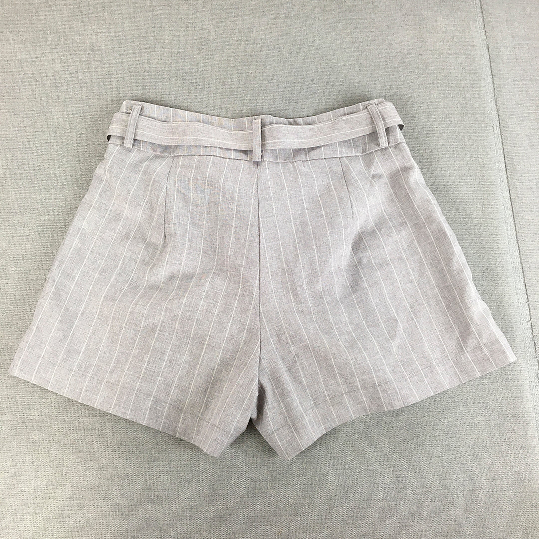 Valleygirl Womens Shorts Size 8 Grey Striped Belted