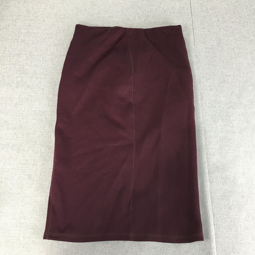 Zara W&B Womens Midi Skirt Size M Purple Stretch Straight