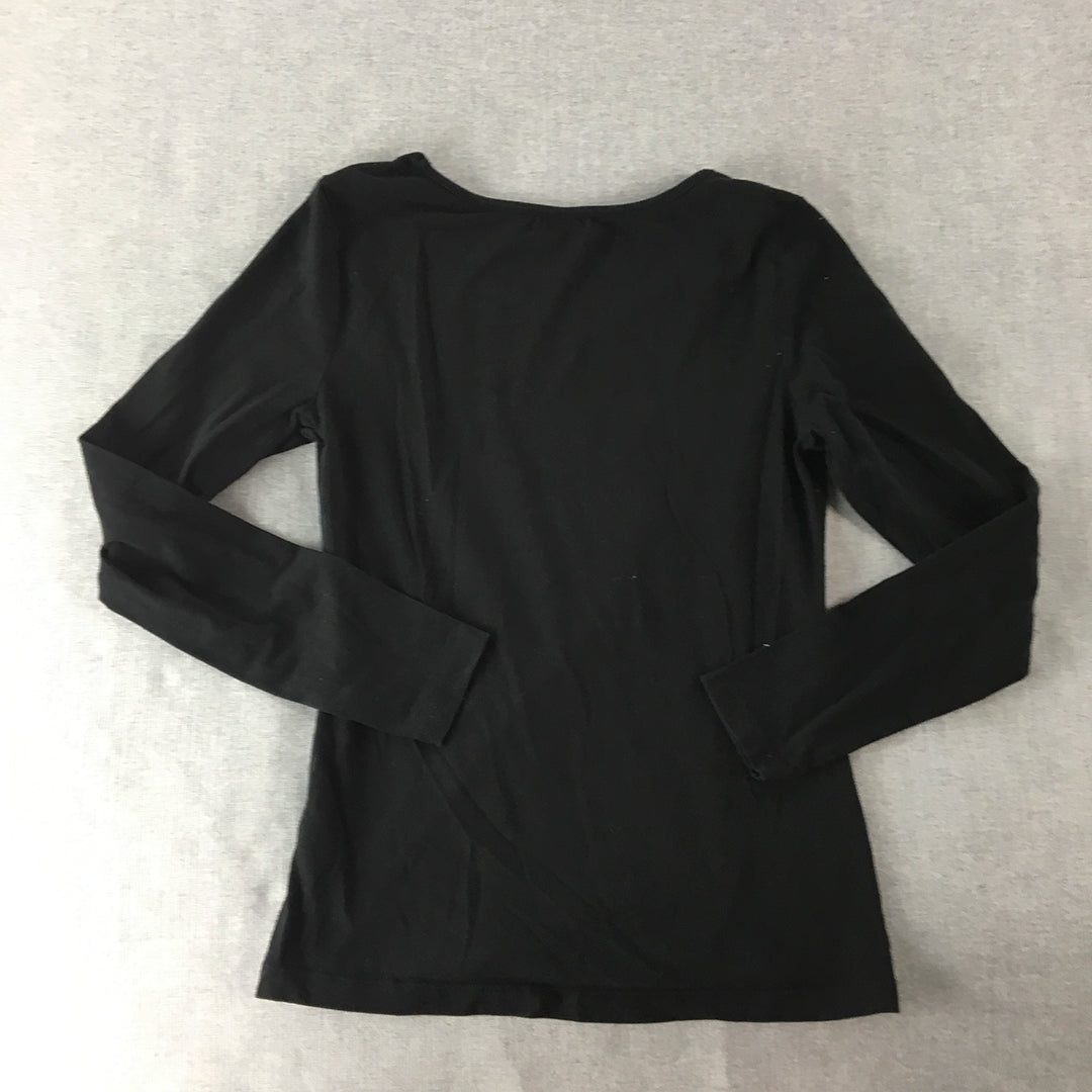 Valleygirl Womens Knit Top Size S Black Long Sleeve Stretch Fabric Shirt