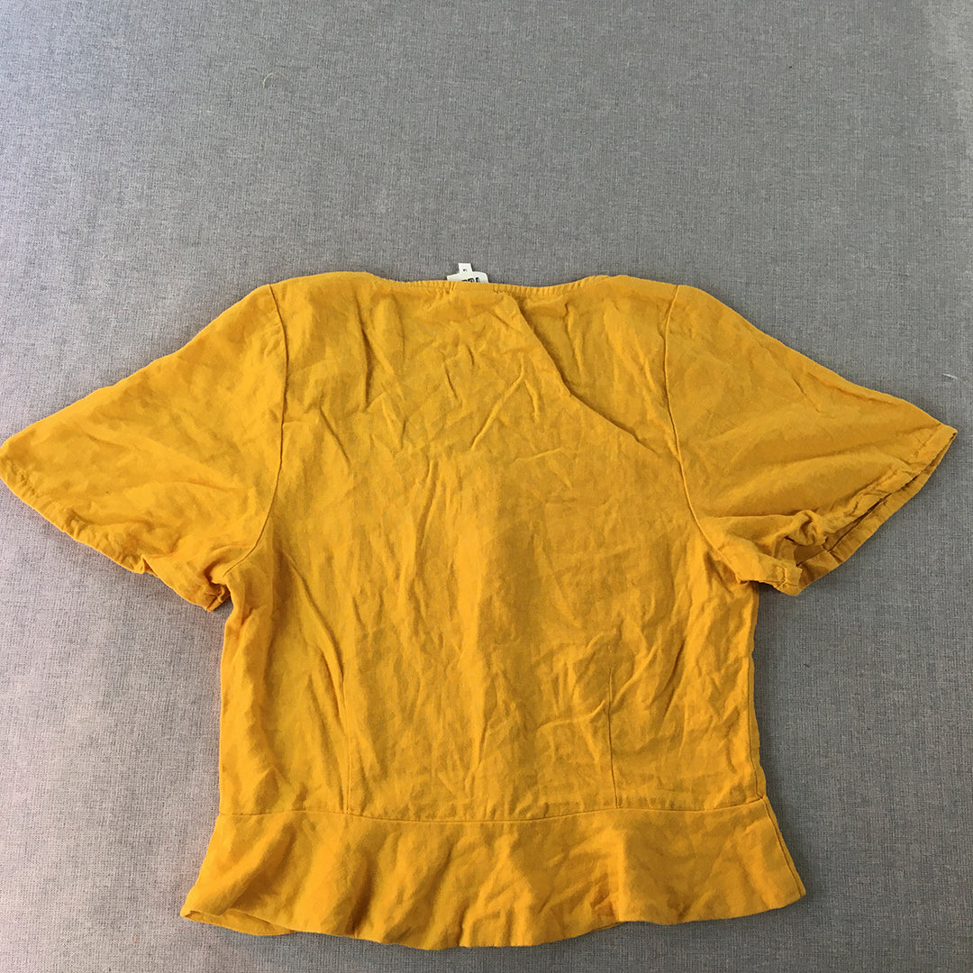 Seed Teen Kids Girls Linen Top Size 14 Yellow Short Sleeve Square Neckline