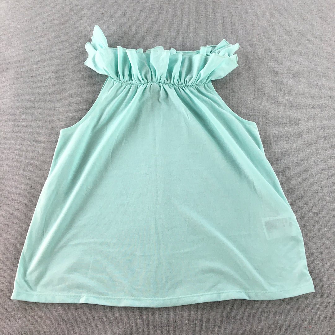 H&M Kids Girls Top Size 11 - 12 Years Blue Frilled Sleeveless Shirt