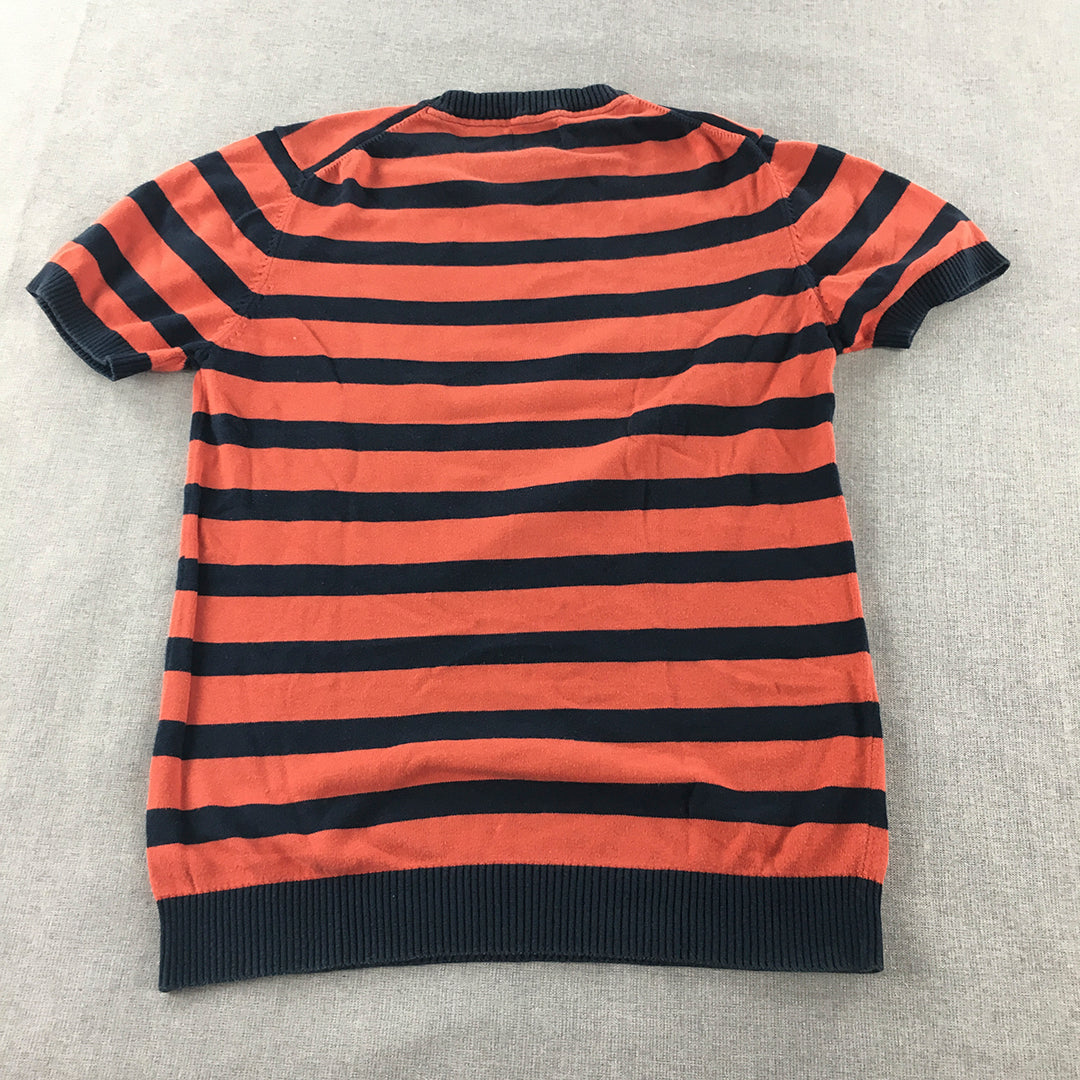 Code Womens Knit Top Size M Orange Navy Striped Short Sleeve Shirt