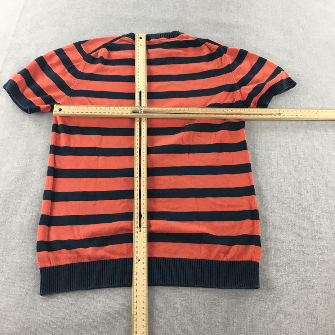 Code Womens Knit Top Size M Orange Navy Striped Short Sleeve Shirt