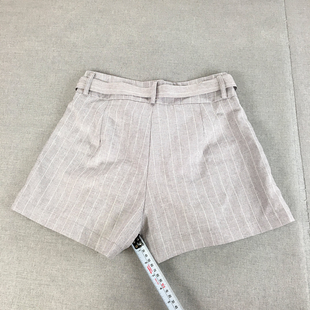 Valleygirl Womens Shorts Size 8 Grey Striped Belted