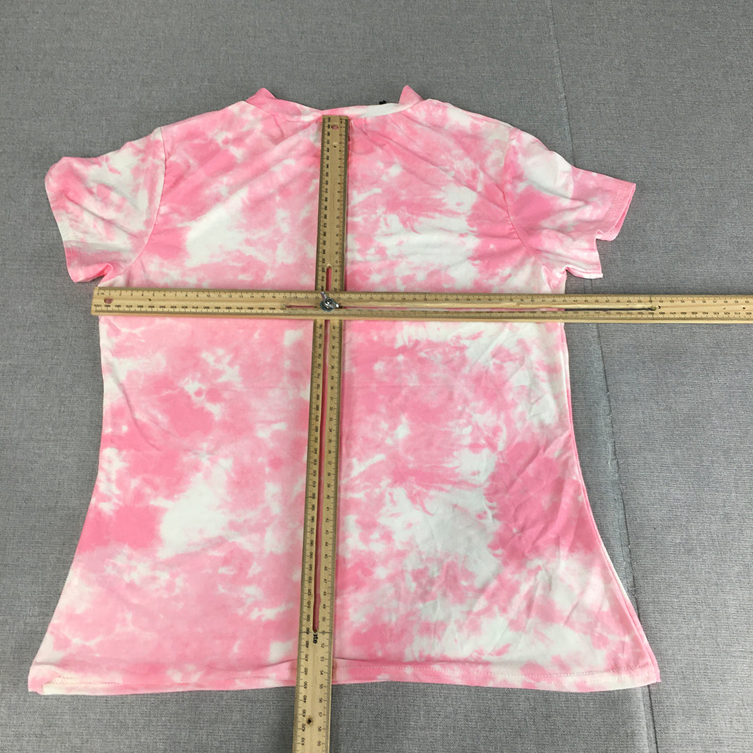 Boohoo Womens Top Size 16 Pink White Tie Dye Short Sleeve Stretch Fabric Shirt