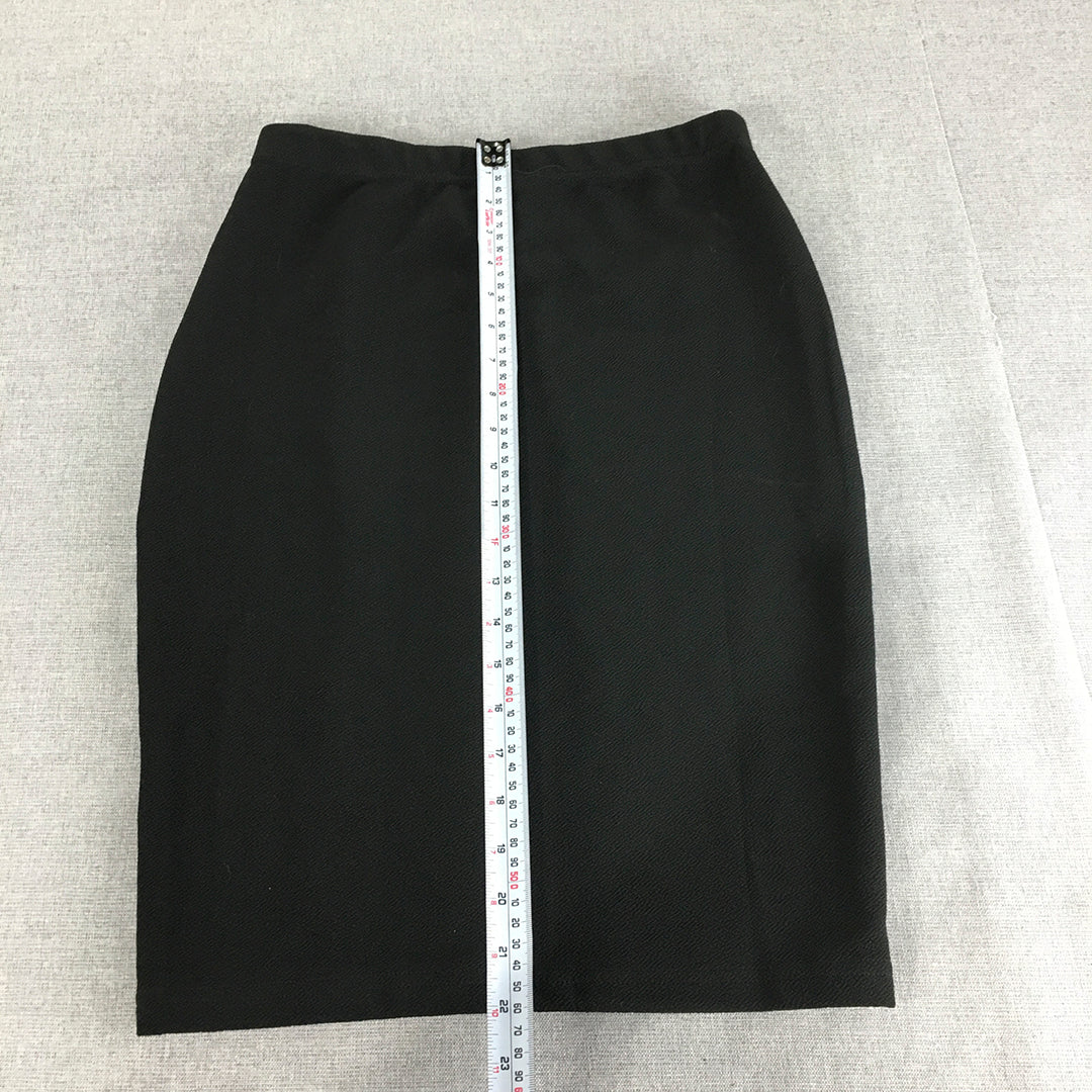 NEW Emery Rose Womens Pencil Skirt Size M Black Silver Button Midi Straight