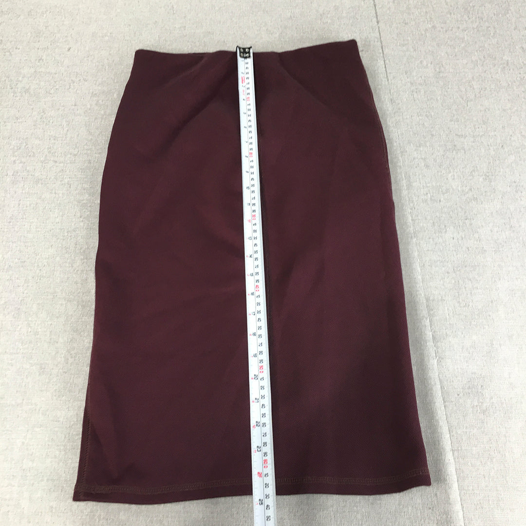 Zara W&B Womens Midi Skirt Size M Purple Stretch Straight